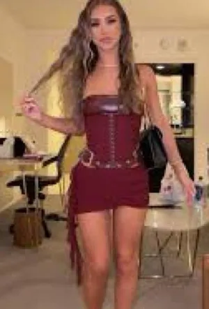 Elegant Burgundy Mini Dress Red Size L thumbnail 4