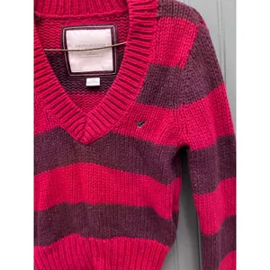 Y2K American Eagle Womens Pink Purple Striped V-Neck Chunky Knit‎ Sweater Small thumbnail 2