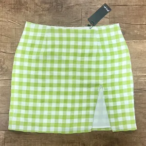 NWT Nasty Gal Green Gingham Check Side Slit Mini Skirt 10 thumbnail 2