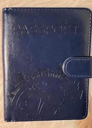Stylish Navy Passport Holder with Embossed Design Blue thumbnail 1
