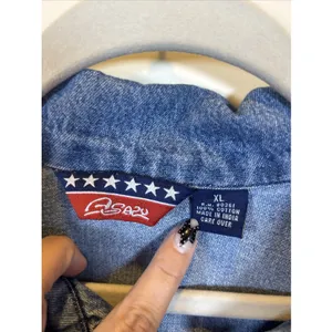 Vintage AGAPO Denim Zip Jacket Size XL Metallic Silver Embroidered thumbnail 2
