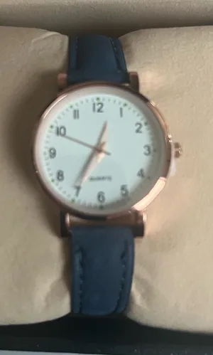 Women’s Round Rose Gold/White Navy Blue Leather Quartz Wrist Watch NWT thumbnail 1