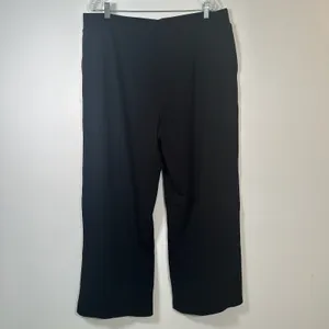Lands End Black Wide Leg Cropped Knit Pants XL 18 High Rise Cotton Modal Stretch thumbnail 2
