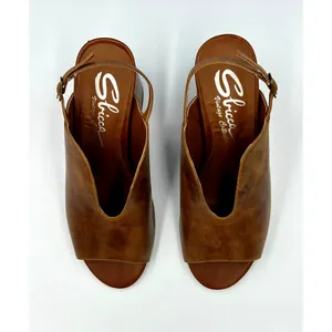 Real Leather Sling Back Chunky Heel Peep Toe Sbicca Windor Brown size 7 thumbnail 6