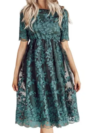 JESSAKAE Eve‎ Wintergreen Dress Floral embroidered midi forest green size small thumbnail 1