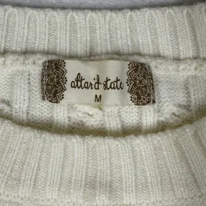 Altar'd‎ State Cream Cable Knit Cropped Sweater M MWT9139-23 Ivory Crew Neck thumbnail 2