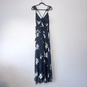Lulus All Mine Navy Blue Floral Print High-Low Wrap Maxi Dress Large thumbnail 7
