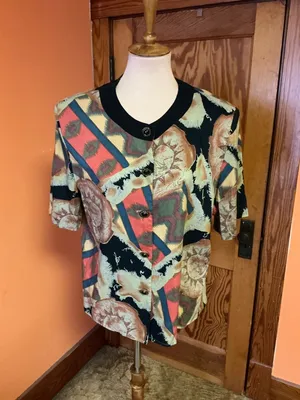 Vintage 90s IN GROUP LTD Large Abstract Print Rayon Top Button Front Retro thumbnail 7