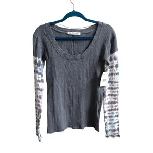 Free People We The Free Top Women S Grey Blue Boho Tie Dye Ribbed Scoop‎ Neck thumbnail 3