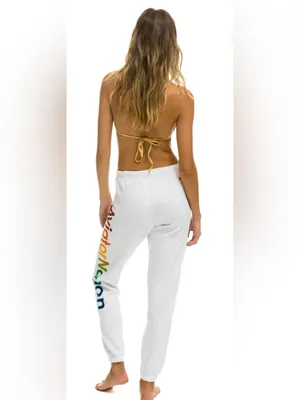 Aviator Nation White Sweatpants with Rainbow Side Logo Size M thumbnail 4