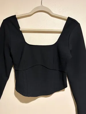 Abercrombie & Fitch Black Long Sleeve Corset Crop Top thumbnail 3