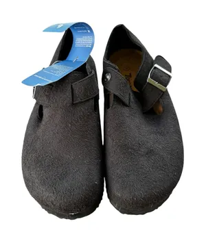Torotto Black Felt Clog Mules Women‎ 6.5 EU 37 Cork Footbed Buckle Strap New thumbnail 1
