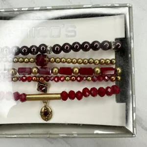 Chico's Gold Tone Stretch Bracelet Set of 5 Red Burgundy ✨ thumbnail 10
