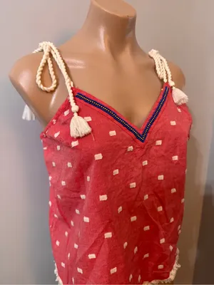 Aerie Boho Tank Top Red White Blue Medium Tassel thumbnail 3