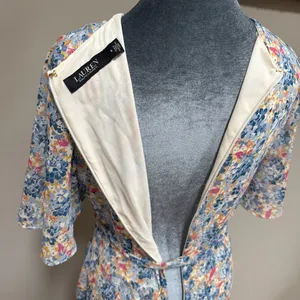 Ralph Lauren Midi Wrap Dress 8 Blue Georgette Floral Belted Chiffon Flounce thumbnail 6