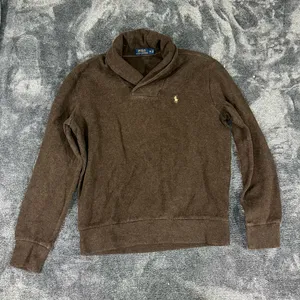 Polo Ralph Lauren Brown Shawl Neck Sweater Faux Suede Elbow Patch size Medium thumbnail 1