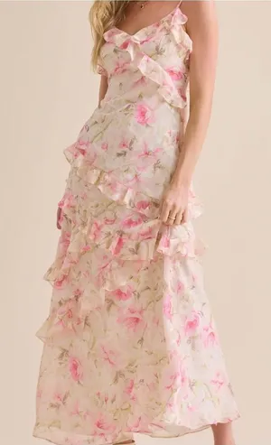 NEW Altar’d State Pink Florals and Bows Maxi Dress Size Small NWT thumbnail 1