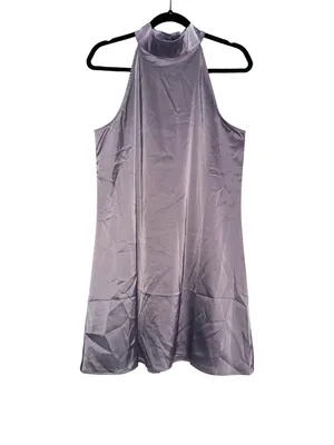 NWT Banana Republic Satin Halter Sleeveless Purple Shift Mini Dress MEDIUM thumbnail 2