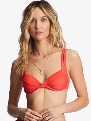 Billabong Lined Up Tyler Underwired Bikini Top and Bottom Set in Poppy Coral M thumbnail 7