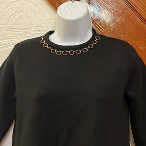 Zara Knit Dress Womens Black‎ Gold Chain Neck Shift Mini S thumbnail 2