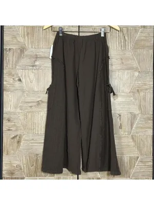 Brown Boho Chic Cotton Gauze Wide Leg Palazzo Pants Size Medium Lagenlook thumbnail 7