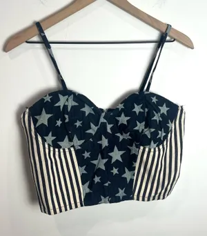 Papaya Cropped Corset Stars and Stripes Patriotic Top thumbnail 1