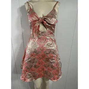 Lulus Quick to Love Pink Floral Jacquard Tie-Front Dress With Pockets Size L NWT thumbnail 3