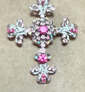 Elegant Pink and Silver Cross Pendant thumbnail 1