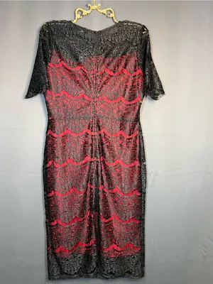 Suzanne Betro Red Black Lace Sheath Midi Dress XL NWT thumbnail 4