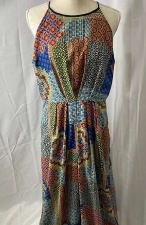 Under skies size large patchwork boho halter maxi dress thumbnail 1