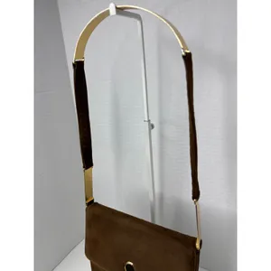 Prestige Vintage suede brown bag with gold hardware & flap closure thumbnail 3