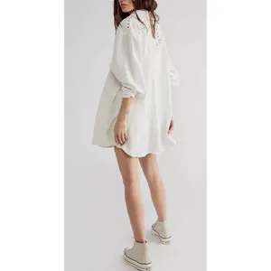 $168 FREE PEOPLE Vera Shirtdress M Eyelet Embroidered‎ Linen Blend Ivory White thumbnail 13
