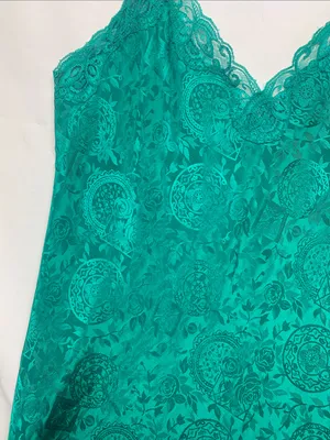 Victorias Secret size medium green paisley Lace Trim Teal Camisole Slip vintage thumbnail 3