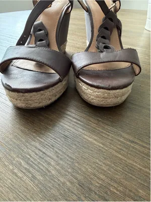 Brown Wedge Sandals with Gold Buckles Size 10 thumbnail 5