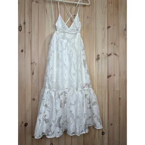 NWT Lulus Feeling Like Forever White Jacquard Organza Lace-Up Midi Dress Size M thumbnail 5