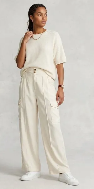 Banana Republic Tencel Wide Leg Cargo Pants Off‎ White High Rise 8 635698-00 thumbnail 1