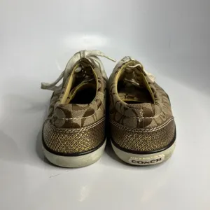 Coach Gema tan & gold monogram canvas sneakers women's size‎ 9 missing a logo thumbnail 4