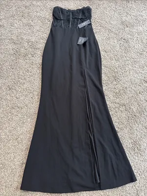 Lulus Sultry Persona Black Lace Strapless Bustier Mermaid Maxi Dress size medium thumbnail 2