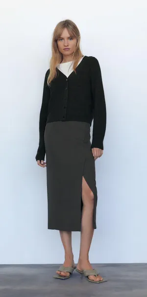 ZARA Dark Gray Merino Wool Blend Jacket Cardigan Top thumbnail 1