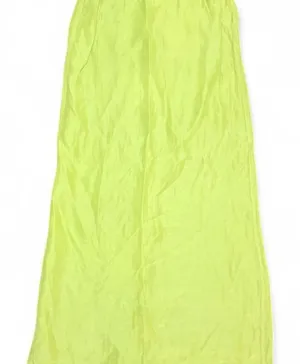 Kleën Silk Linen Maxi Skirt XS Chartreuse Lime Green Elastic Waist Made USA Boho thumbnail 1