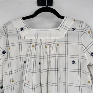 Madewell Embroidered Windowpane Square-Neck Button-Down Top‎ White White Wash XS thumbnail 13