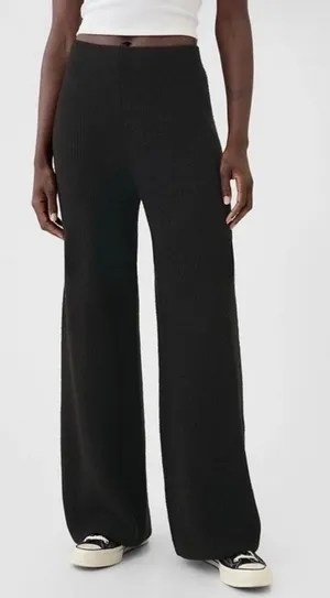 GAP CashSoft Shake Black Wide Leg Ribbed Pull-On Pants Size S Tall Super Soft thumbnail 1