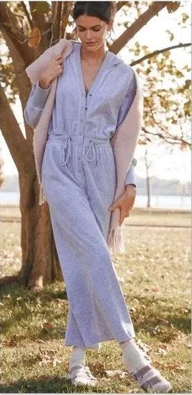 Anthropologie Grey Velour Lounge Jumpsuit thumbnail 1