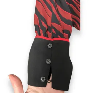 Express S Red Black Zebra Print V-Neck Blouse Long‎ Sleeve Button Cuff Top Y2K thumbnail 10