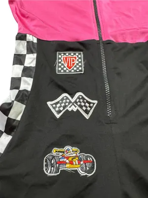 Checkerboard Racing Romper with Hot Pink Panel Black Size M thumbnail 4