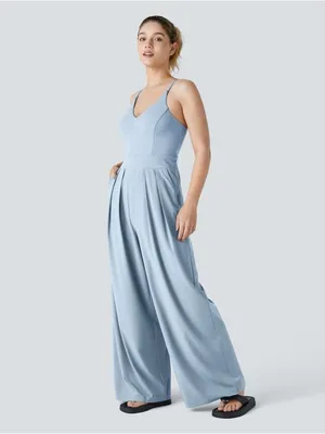 Halara Breezeful Backless Wide Leg Quick Dry Jumpsuit Sz L Ballad Blue New W Tag thumbnail 4