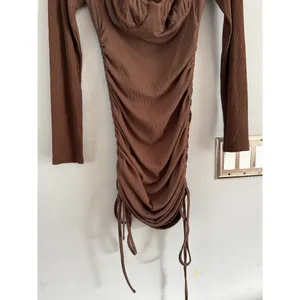 Princess Polly Brown Neive Long Sleeve Ribbed Ruched Mini Dress Size 6 thumbnail 6