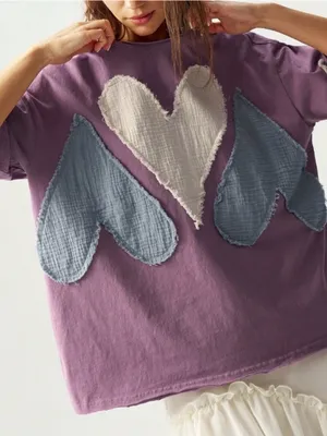 BellanBlue Purple Short Sleeve Tee with Heart Patches thumbnail 4