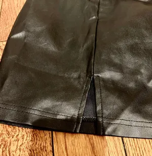 SheIn NWOT Sexy High Waist Notch Hem Leather A-Line /two front slits L thumbnail 4