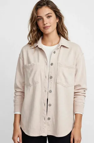 Beach Lunch Lounge Collection Beige Fleece Shacket Snap Shirt Jacket Size XS NWT thumbnail 1